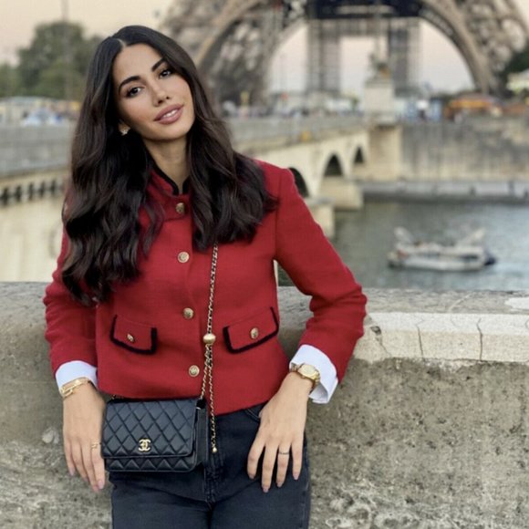 ZARA WOMAN NWT CROPPED TEXTURED WEAVE JACKET BLAZER RED 8236/795 M L - Picture 1 of 7